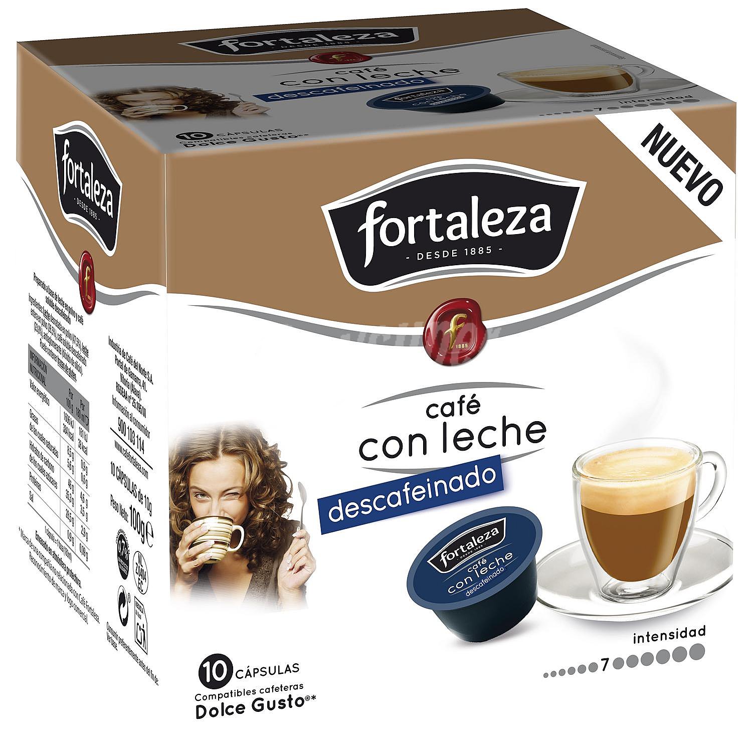 Café con leche descafeinado en cápsulas Fortaleza compatible con Dolce Gusto