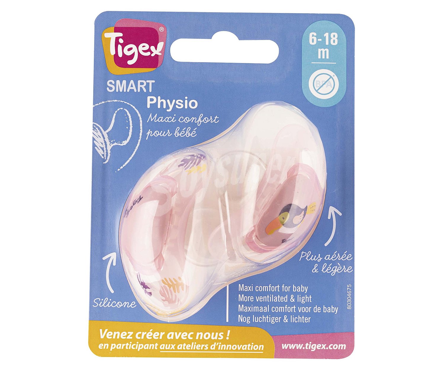 Pack 2 chupetes fisiológicos de silicona para bebes de entre 6 y 18 meses, color rosa, tigex.