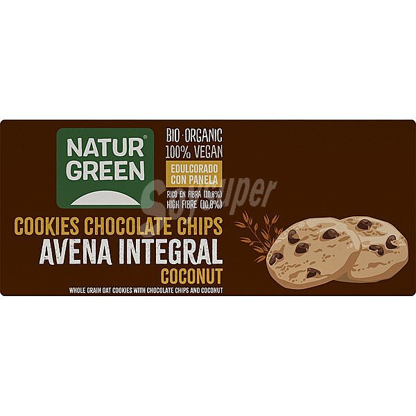 Bio Organic cookies ecológicas de avena integral con chips de chocolate y coco