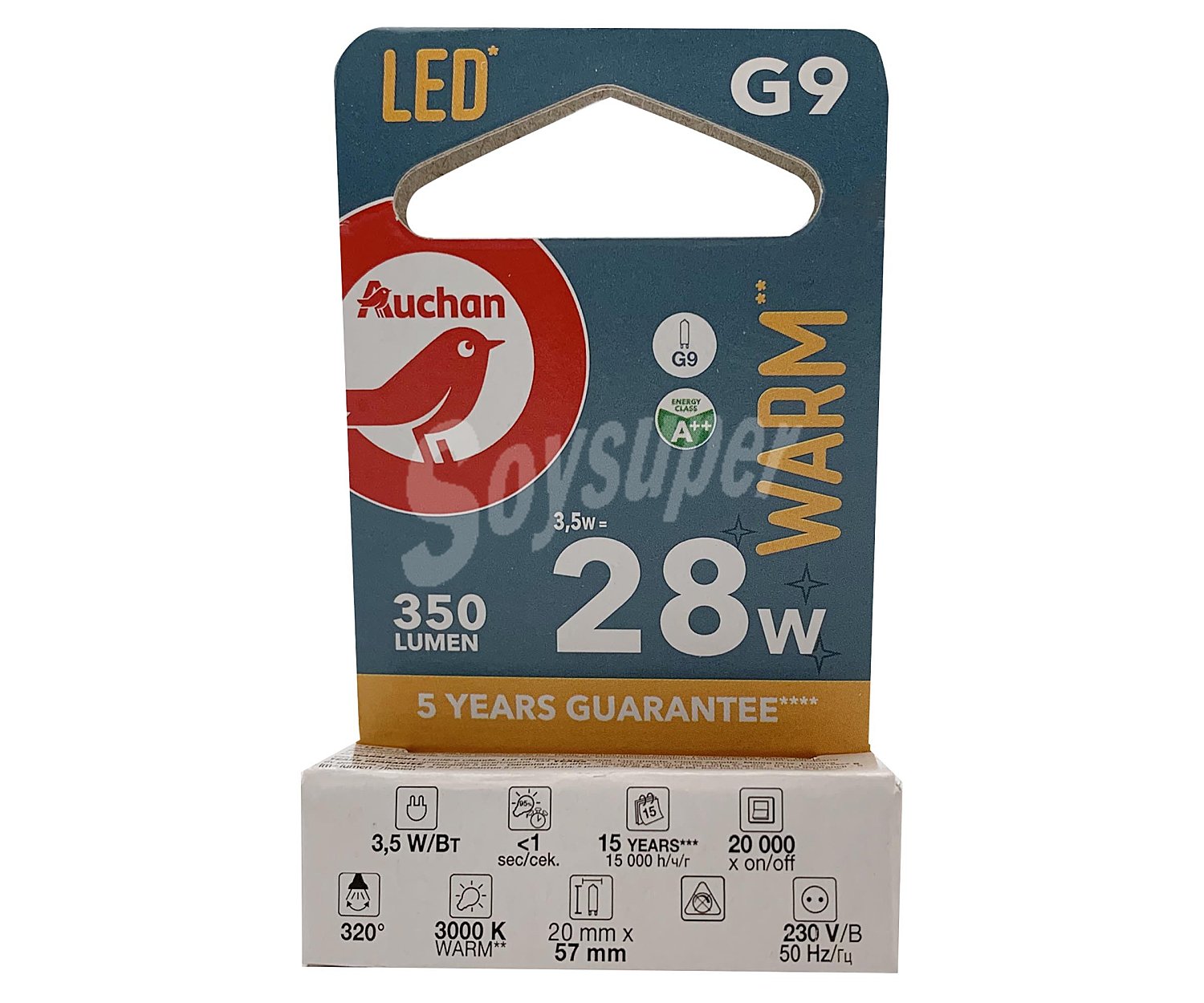 Bombilla Led G9, 3,5W=40W, luz cálida alcampo