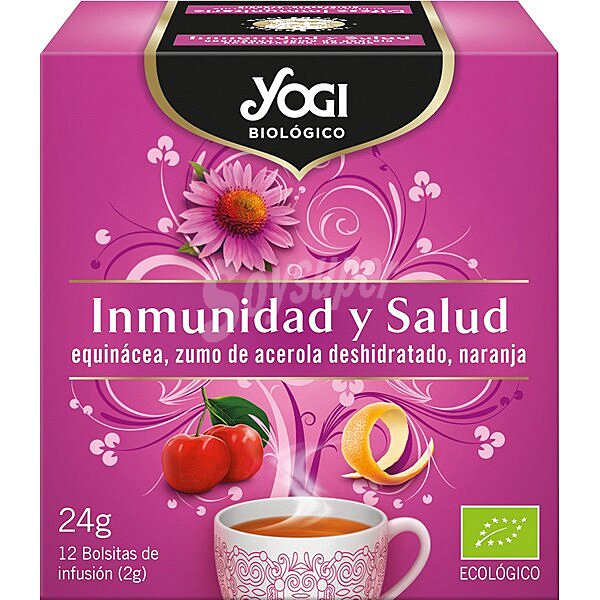 Infusión ecológica inmunidad y salud (equinácea, zumo de acerola deshidratada y naranja) ecológicayogi 12 bolsitas