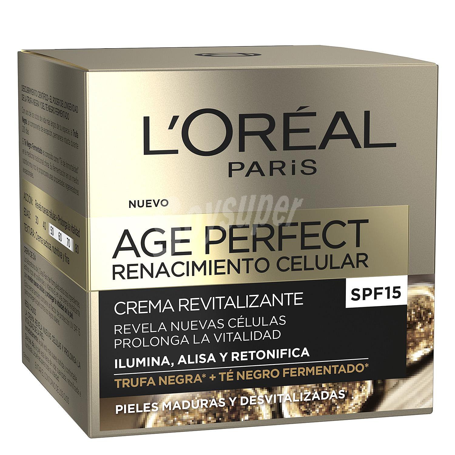 Crema revitalizante de día, con FPS 15, para pieles maduras y desvitalizadas L óréal paris Age perfect renacimiento celular