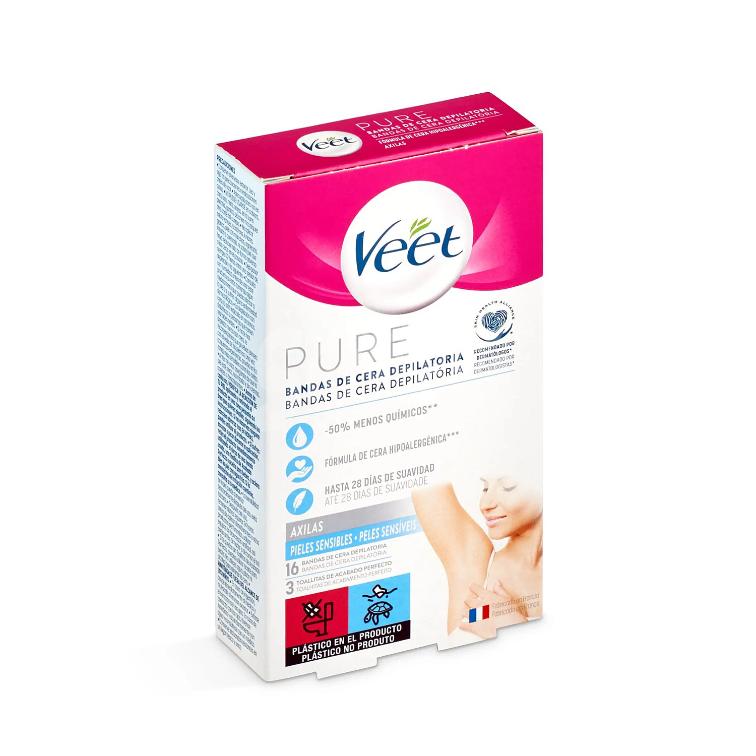 Bandas de cera depilatoria para axilas piel sensible Veet