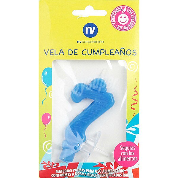 Vela de cumpleaños azul nº7 blister