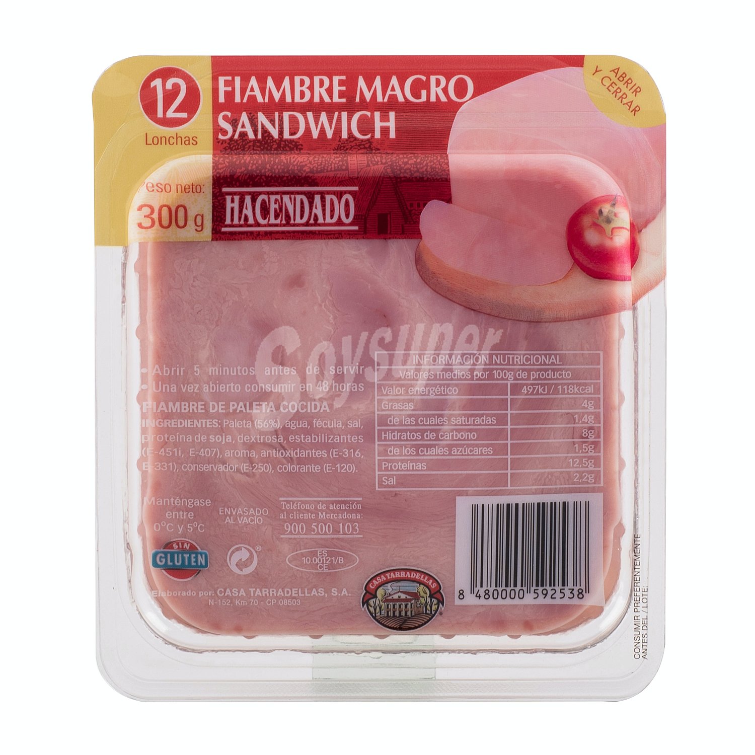 Fiambre magro sándwich lonchas