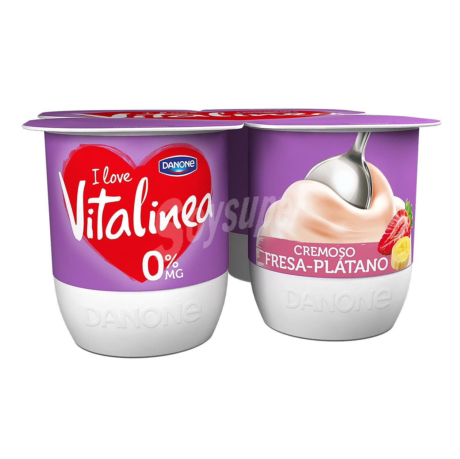 Yogur cremoso desnatado 0% materia grasa, con sabor a fresa y plátano