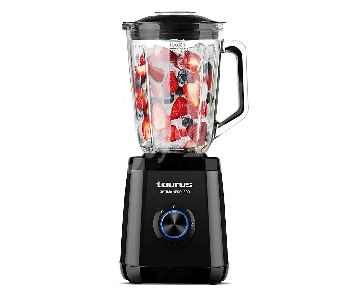 Batidora de vaso taurus Optima Nero, 1300W, 2 velocidades + Pulse, jarra de cristal Pica hielo