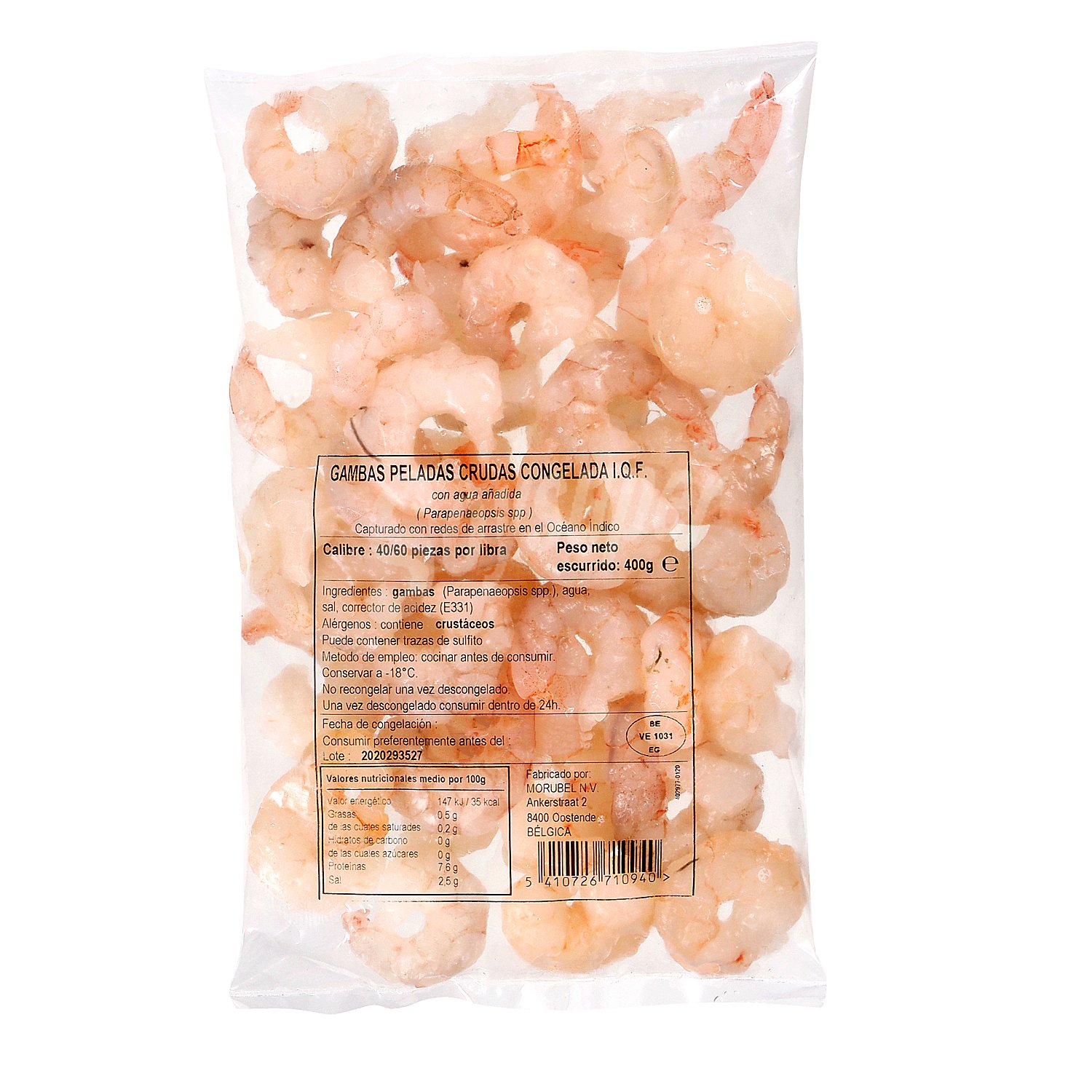 Gamba mediana pelada bolsa 400 gr