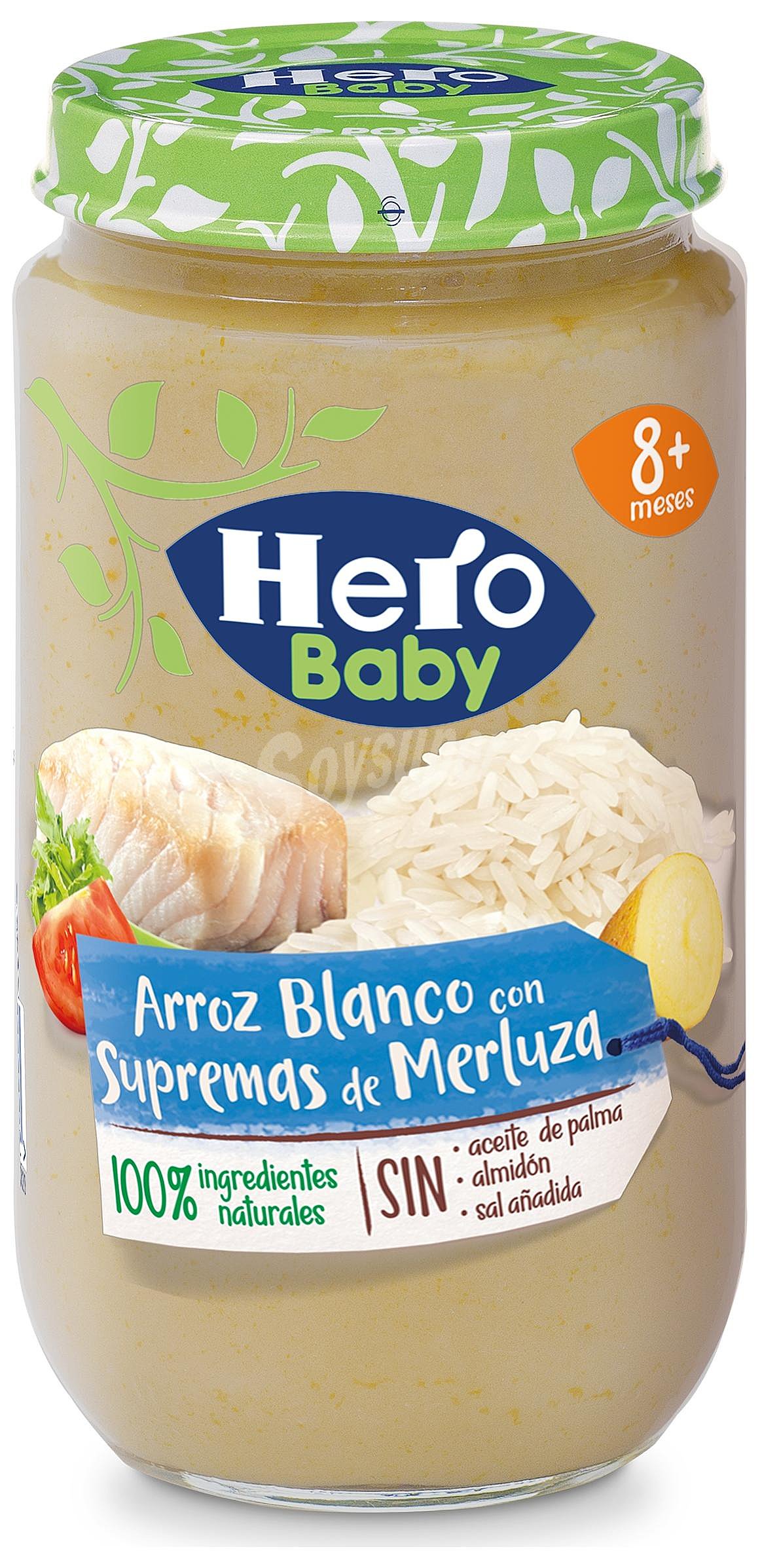 Tarrito de arroz blanco con supremas de merluza, a partir de 8 meses