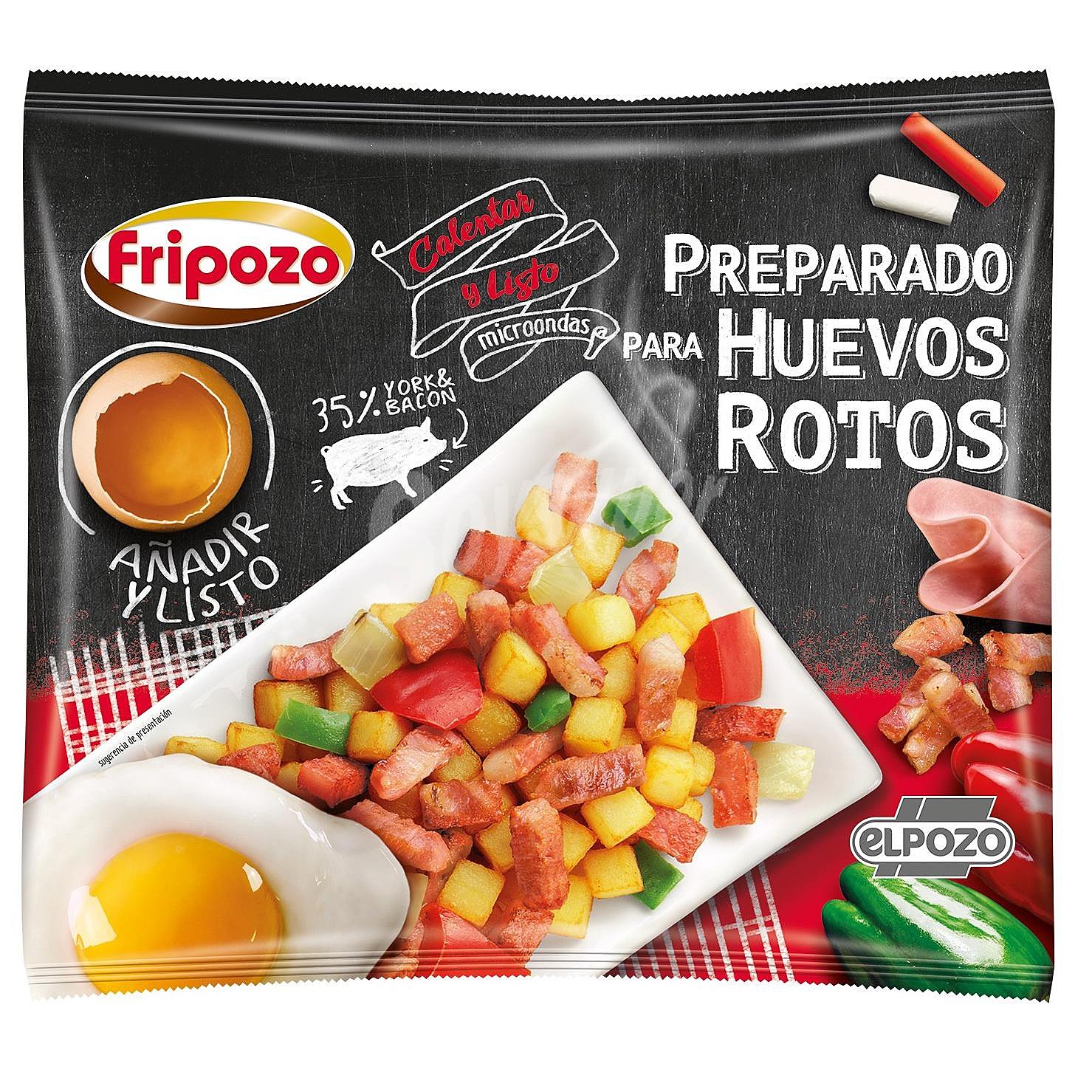 Preparado para huevos rotos con patatas, york y bacon, elaborado sin gluten