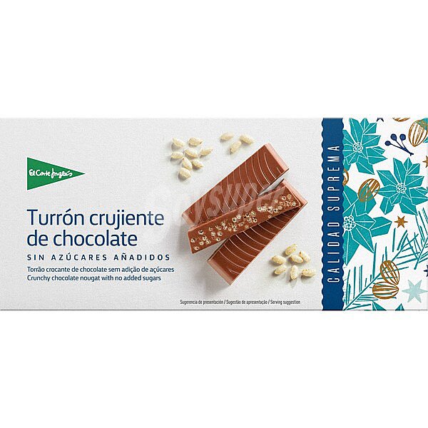 Turrón de chocolate crujiente sin azúcares añadidos Sin Gluten Calidad Suprema selection