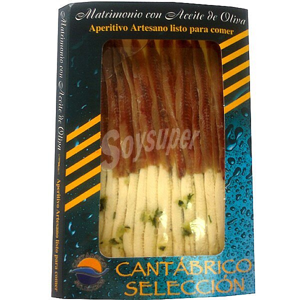 Selección filetes de anchoas y boquerones en aceite de oliva producto artesano bandeja 110 g