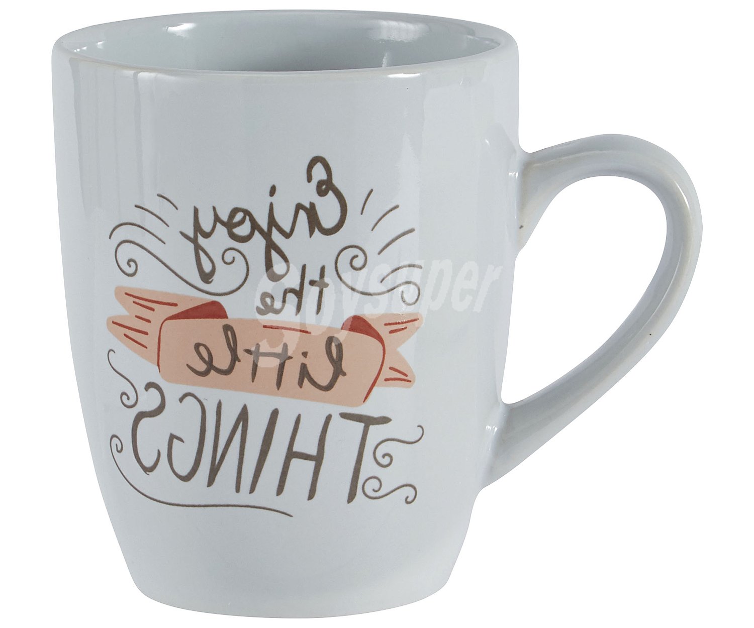 Taza alta de gres blanco con diseño Enjoy y capcidad de , actuel