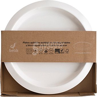 Platos apilables ecológicos biodegradables y biocompostables en caña de azúcar caja 8 unidades tamaño grande 24 cm