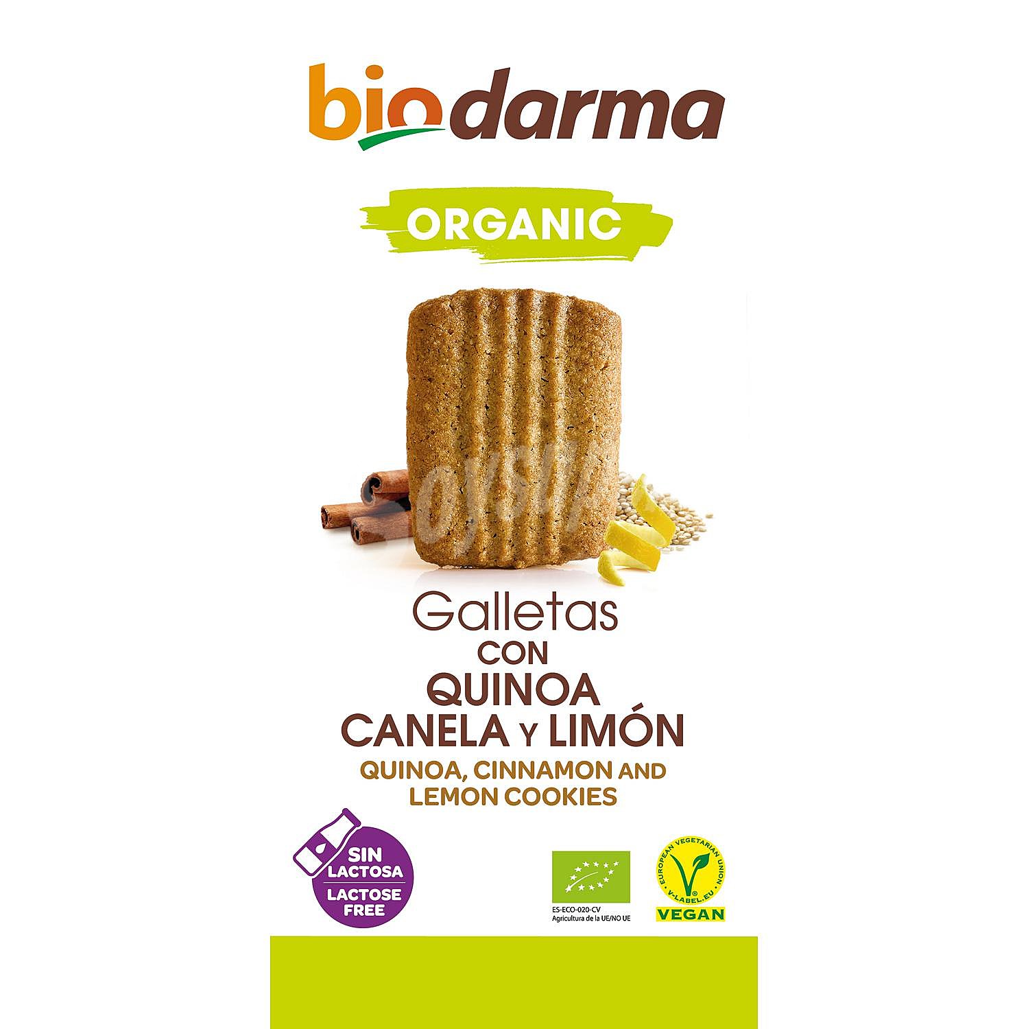 Galletas de quinoa con canela y limón ecológicas Bio Darma sin lactosa