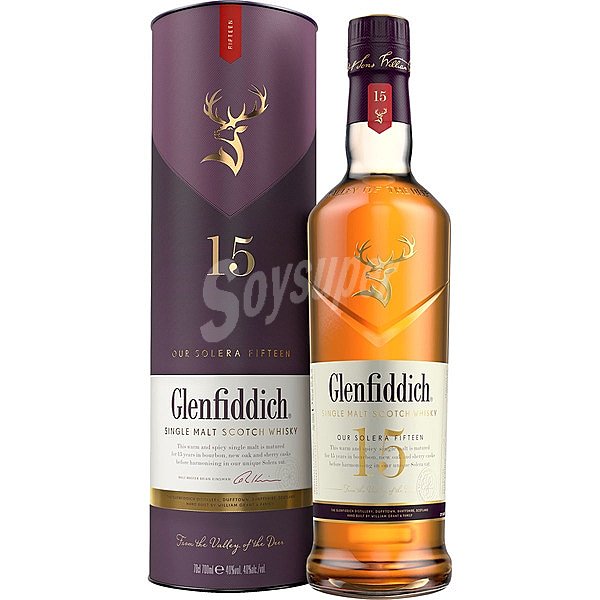 Whisky single malt, destilado, envejecido (15 años) y embotellado en Escocia