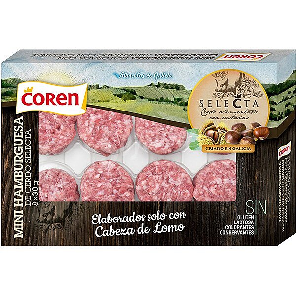 Coren mini hamburguesa de cerdo 8 unidades sin gluten y sin lactosa