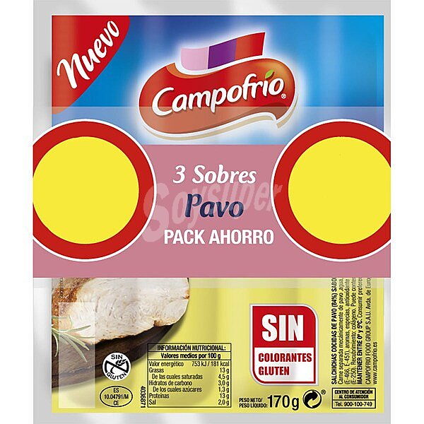 Salchichas cocidas de pavo sabor ahumado sin gluten pack 3 x 170 G