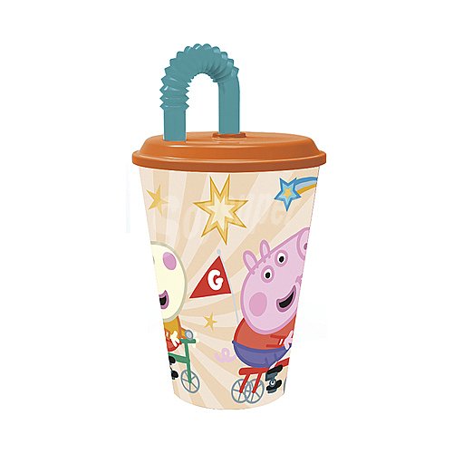 Vaso infantil con tapa y pajita diseño Peppa Pig, , stor