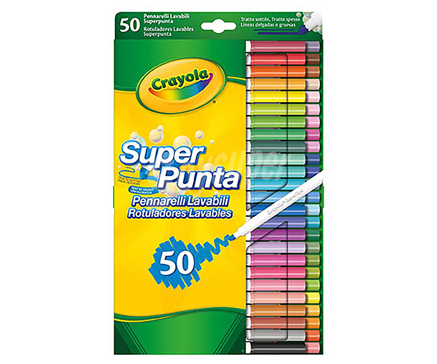 Súper pack de 50 rotuladores de colores, tinta lavable, crayola.