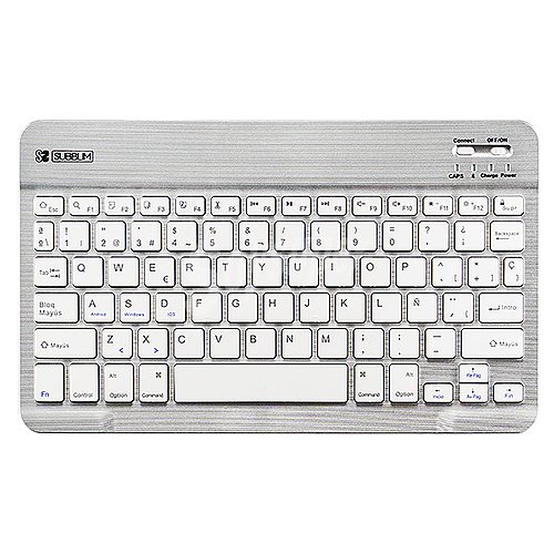 Teclado Bluetooth subblim smart BT keyboard plata, diseño Slim, batería de litio, conector micro-usb