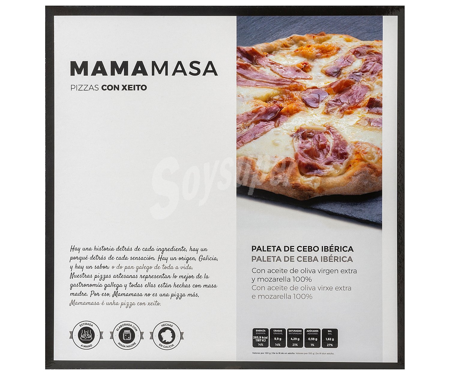 Pizza congelada de paleta de cebo ibérica y Mozarella