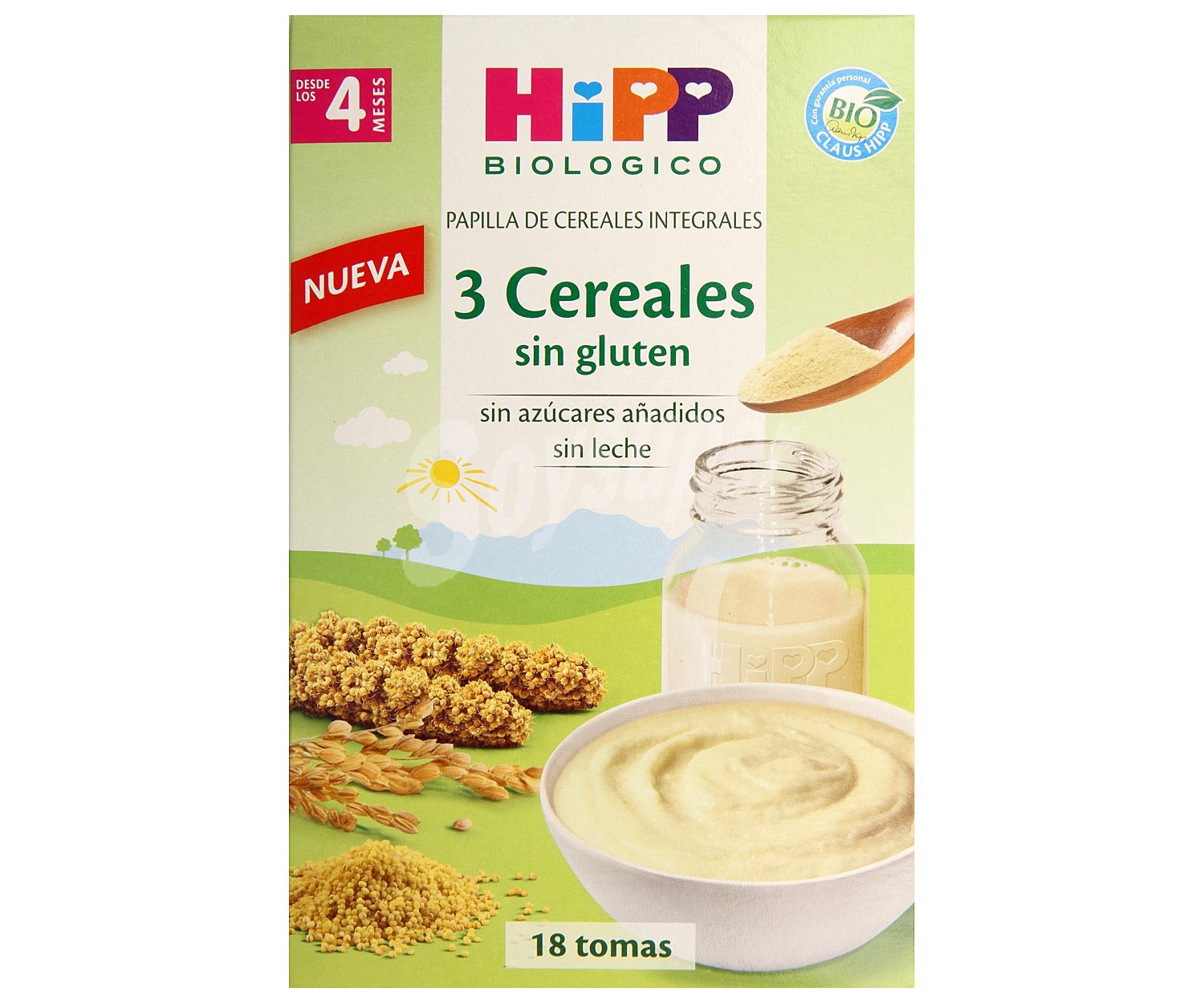 Papilla de 3 cereales integrales ecológicos, a partir de 4 meses