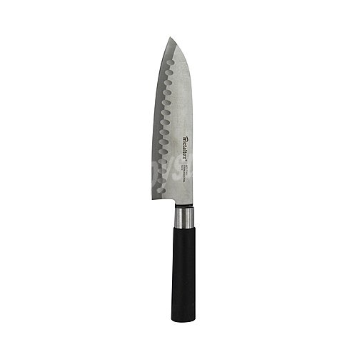 Cuchillo Santoku con hoja ancha y lisa de 17cm. fabricada en acero inoxidable, Asia metaltex