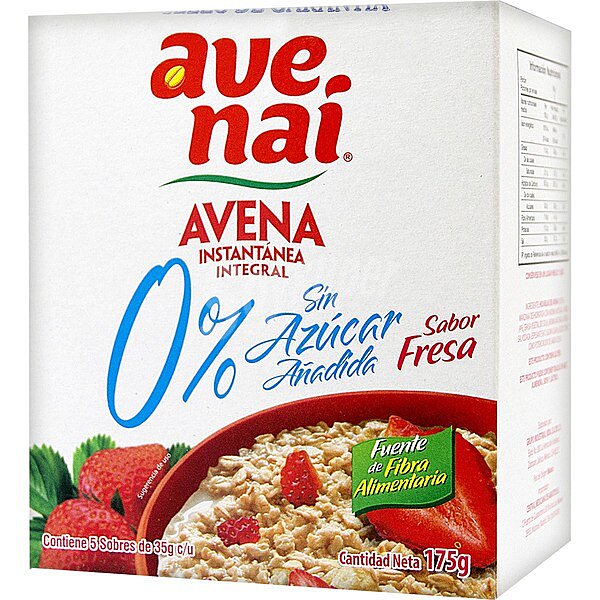 Avena instantánea integral sabor fresa 0% sin azúcar añadida con 5 sobres individuales