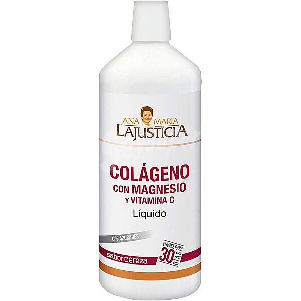 Colágeno con Magnesio y Vitamina C líquido 0% azúcares botella 1 l sabor cereza