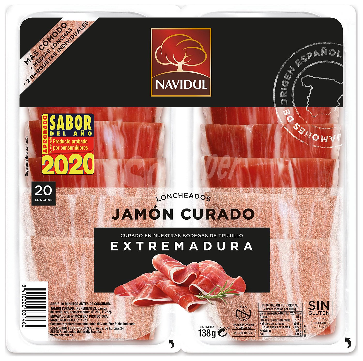 Jamón curado lonchas Navidul sin gluten