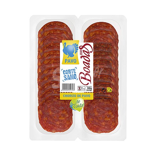 Boadas Chorizo de pavo categoria extra, elaborado sin gluten y cortado en lonchas boadas