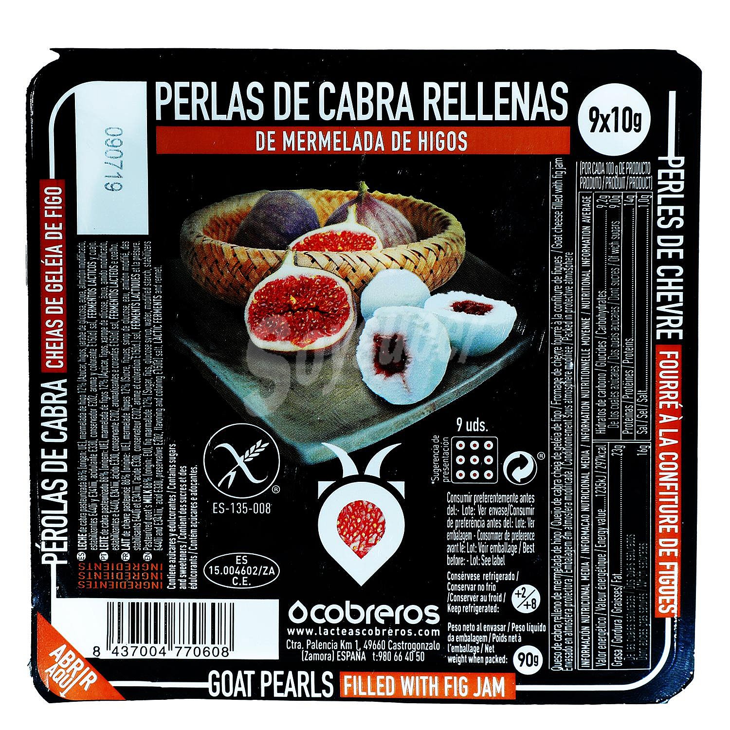 Perlas de queso de cabra rellenas de mermelada de higos Cobreros sin gluten