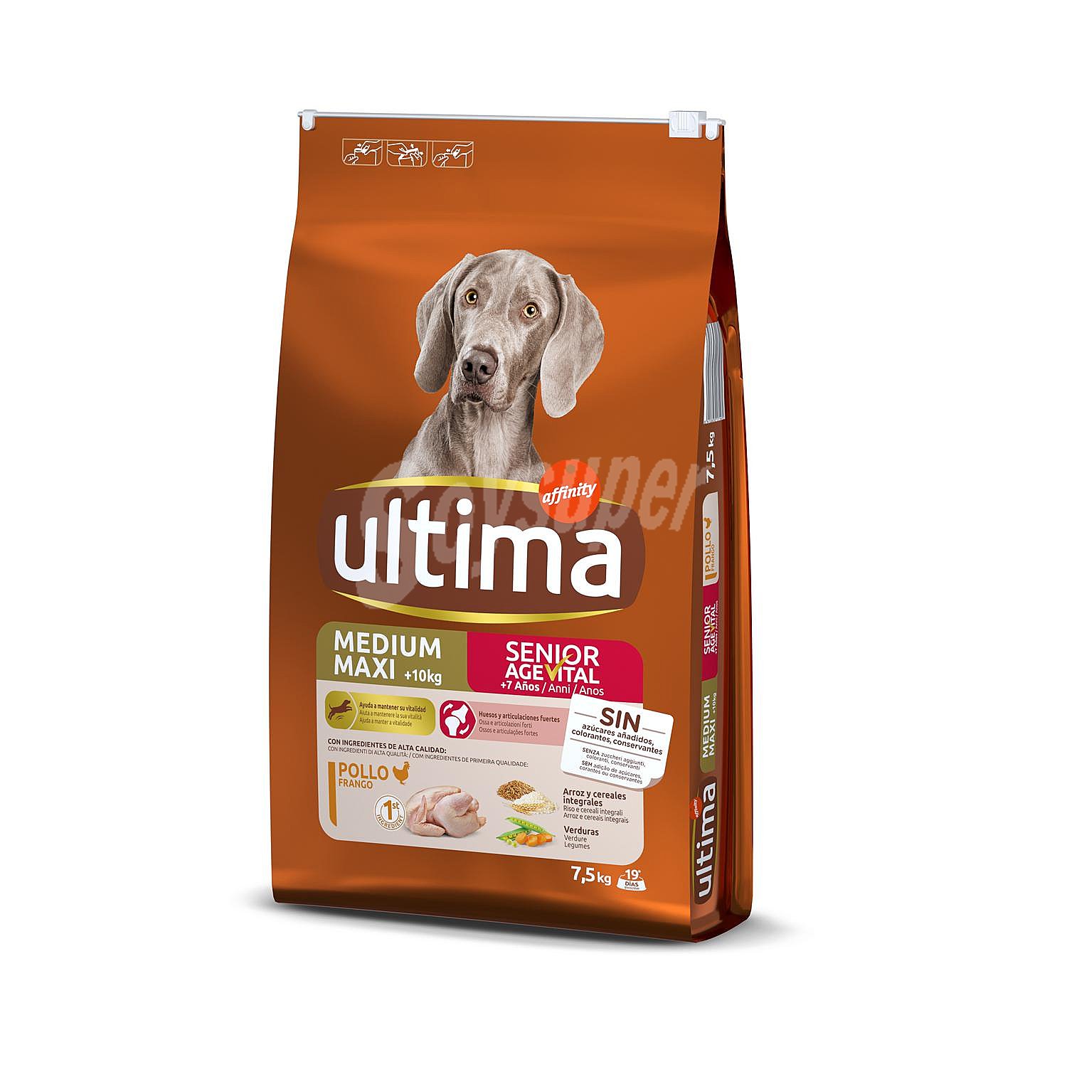 Medium-maxi senior pienso para perros adultos raza mediana-grande +10 kg senior +7 años con pollo, arroz y cereales integrales