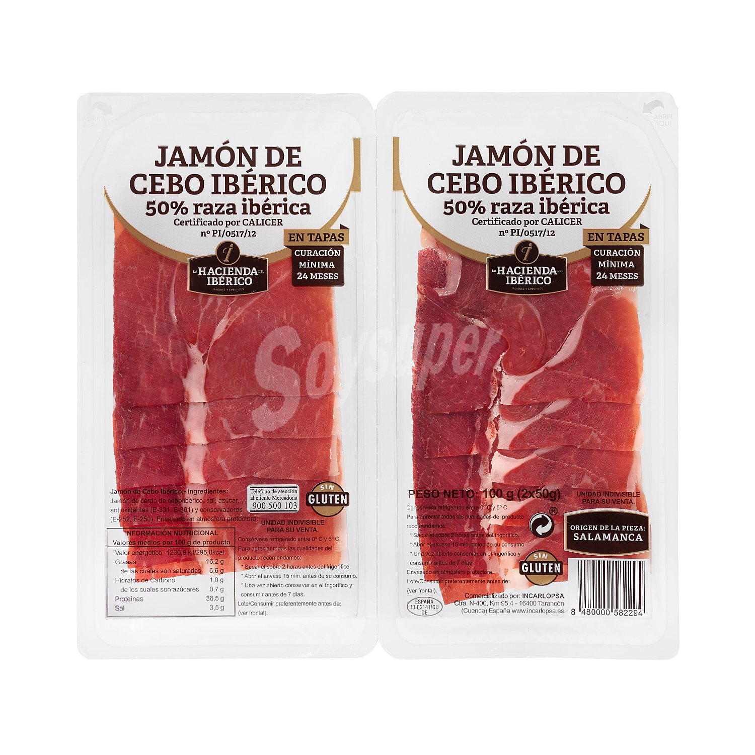 Jamón cebo ibérico medias lonchas sin gluten