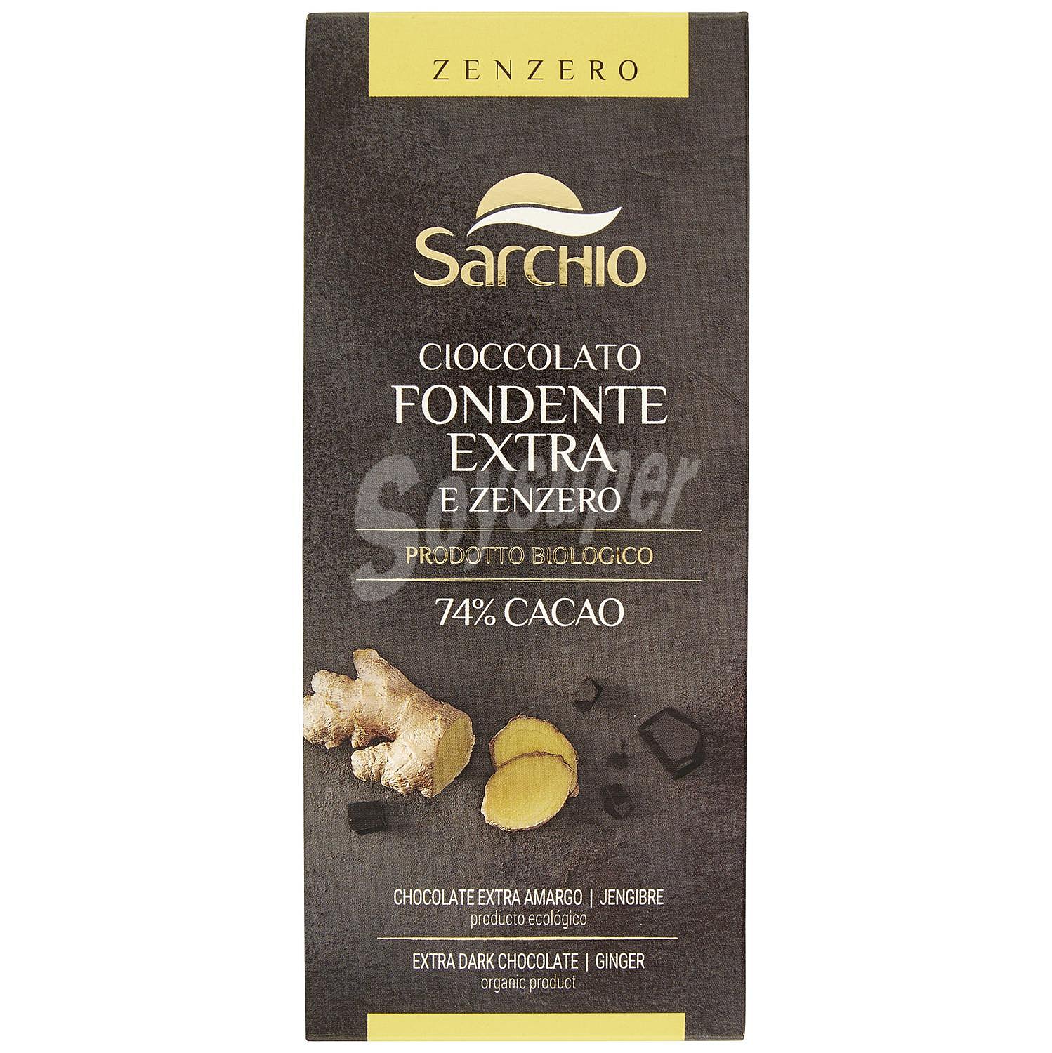 Chocolate negro 74% extra amargo con jengibre ecológico Sarchio sin gluten