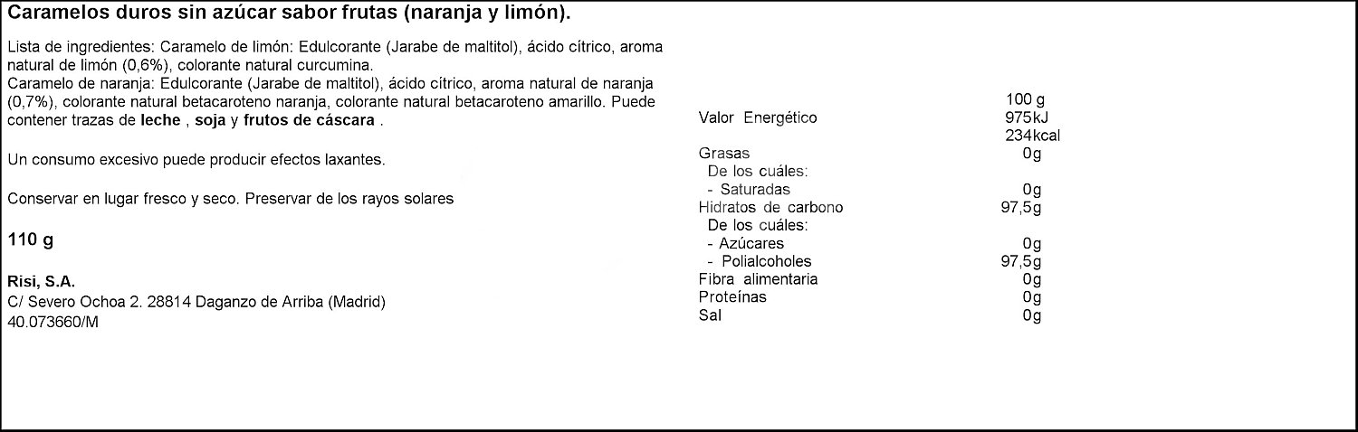 Caramelos de cítricos sin azúcares