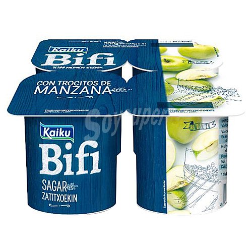 Kaiku Bífidus desnatado (0% materia grasa), sin gluten y con trocitos de manzana kaiku Bifi