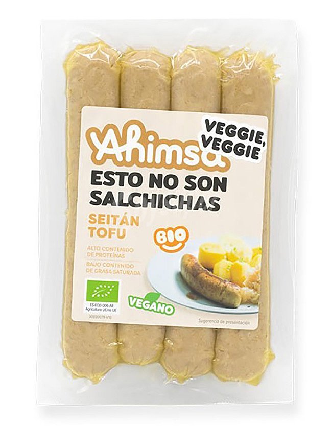 Ahimsa Salchichas vegetales con seitán y tofu tipo salchicha ecológicas ahimsa