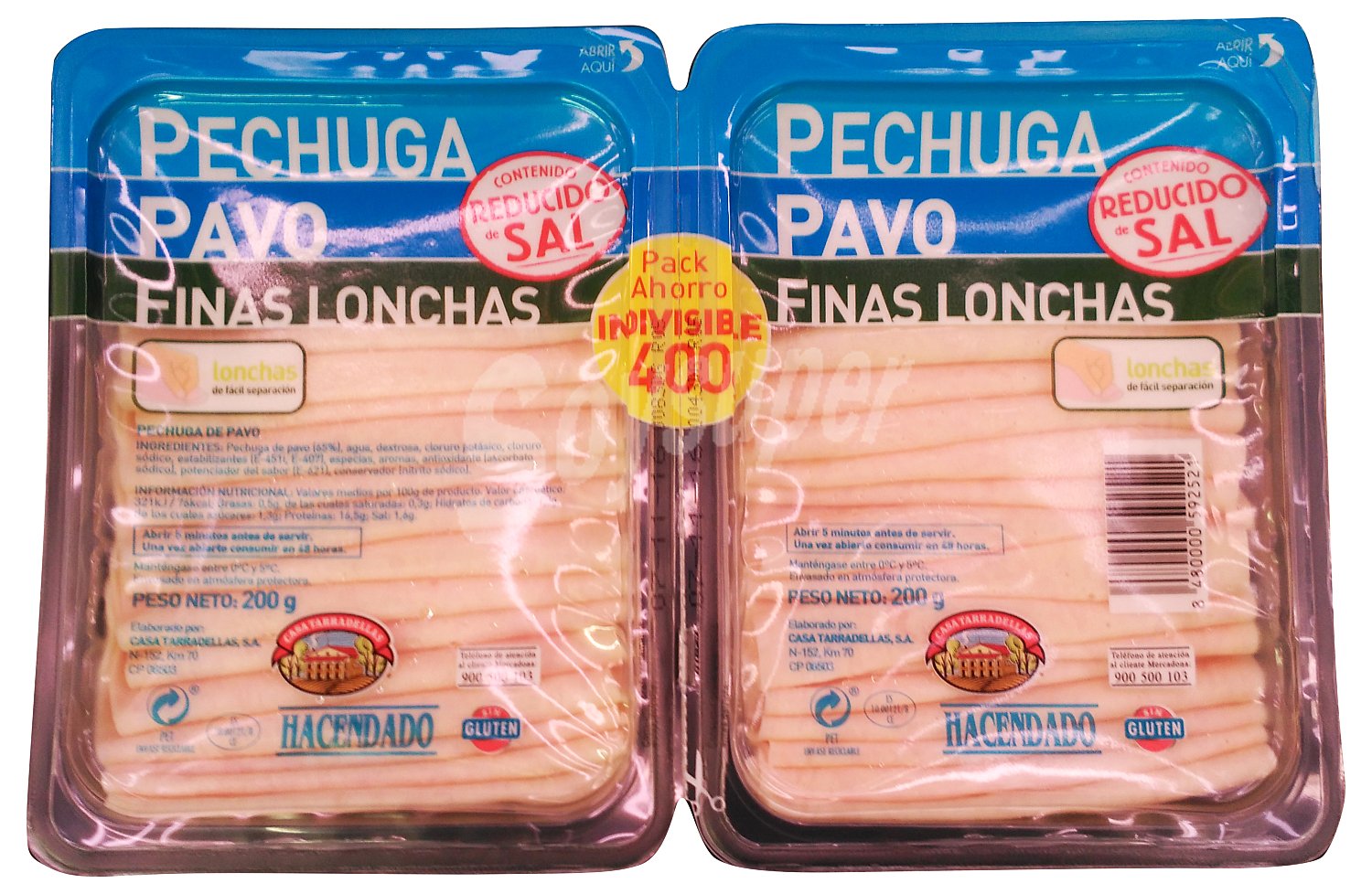 Fiambre pechuga pavo lonchas finas reducido en sal