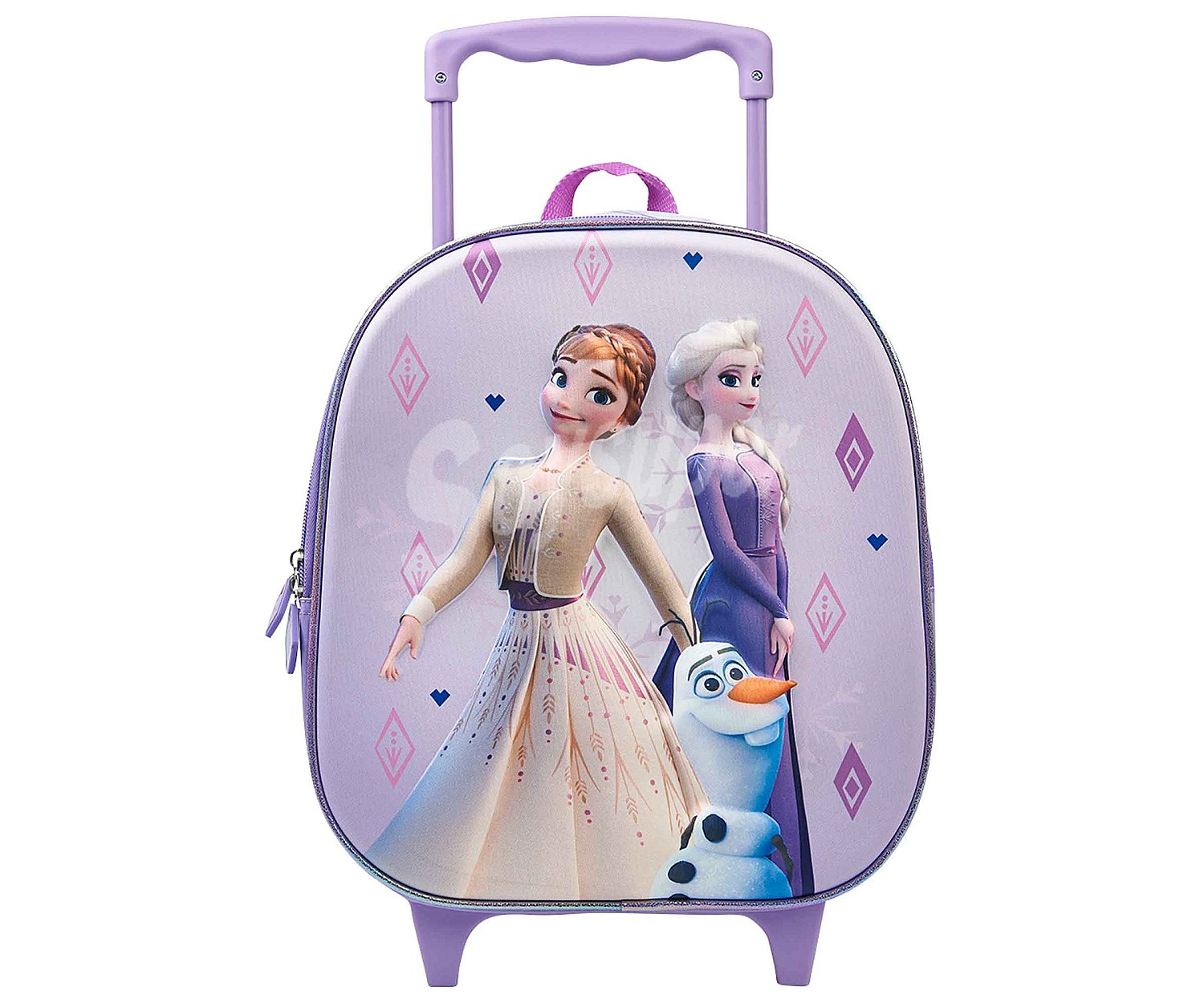 Mochila infantil tipo trolley con ruedas y decoración 3D, frozen.