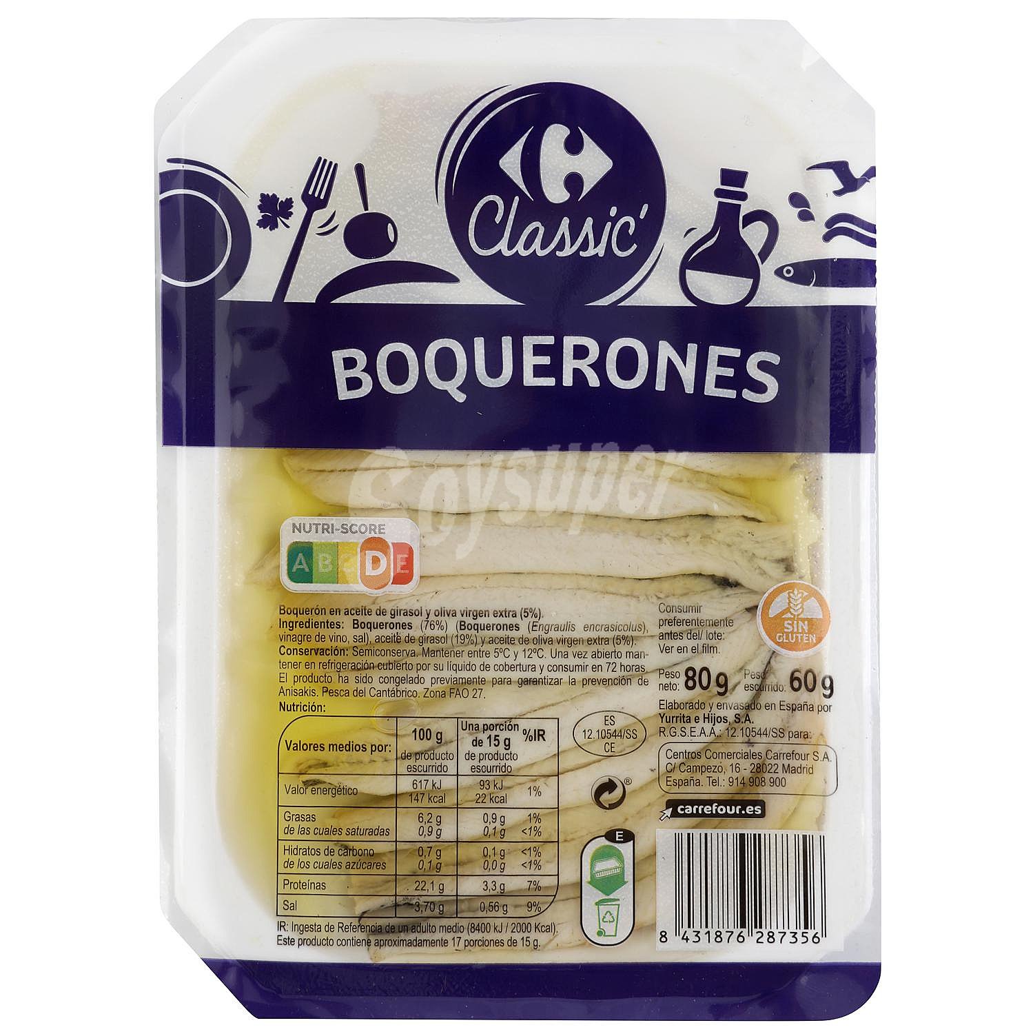 Boquerones Carrefour sin gluten