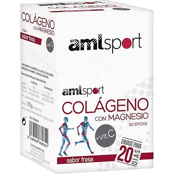 Complemento alimenticio a base de colágeno, magnesio y vitamina C, sabor a fresa sport