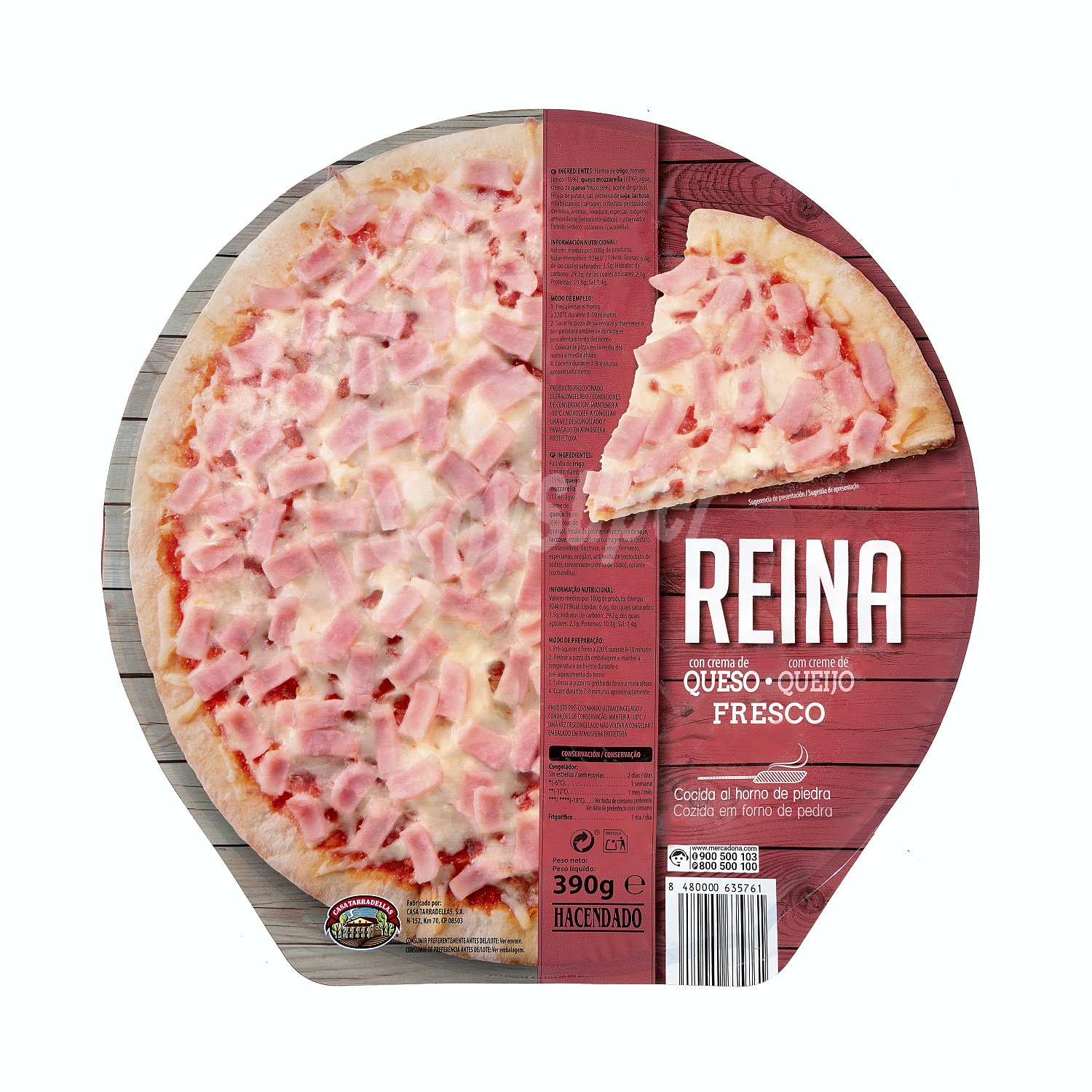 Pizza congelada reina (tomate, jamon cocido, queso)