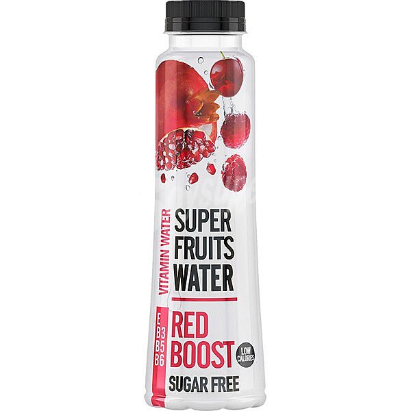 Red Boost Super Fruits agua sin azúcar con vitaminas C, B3, B5 y B12