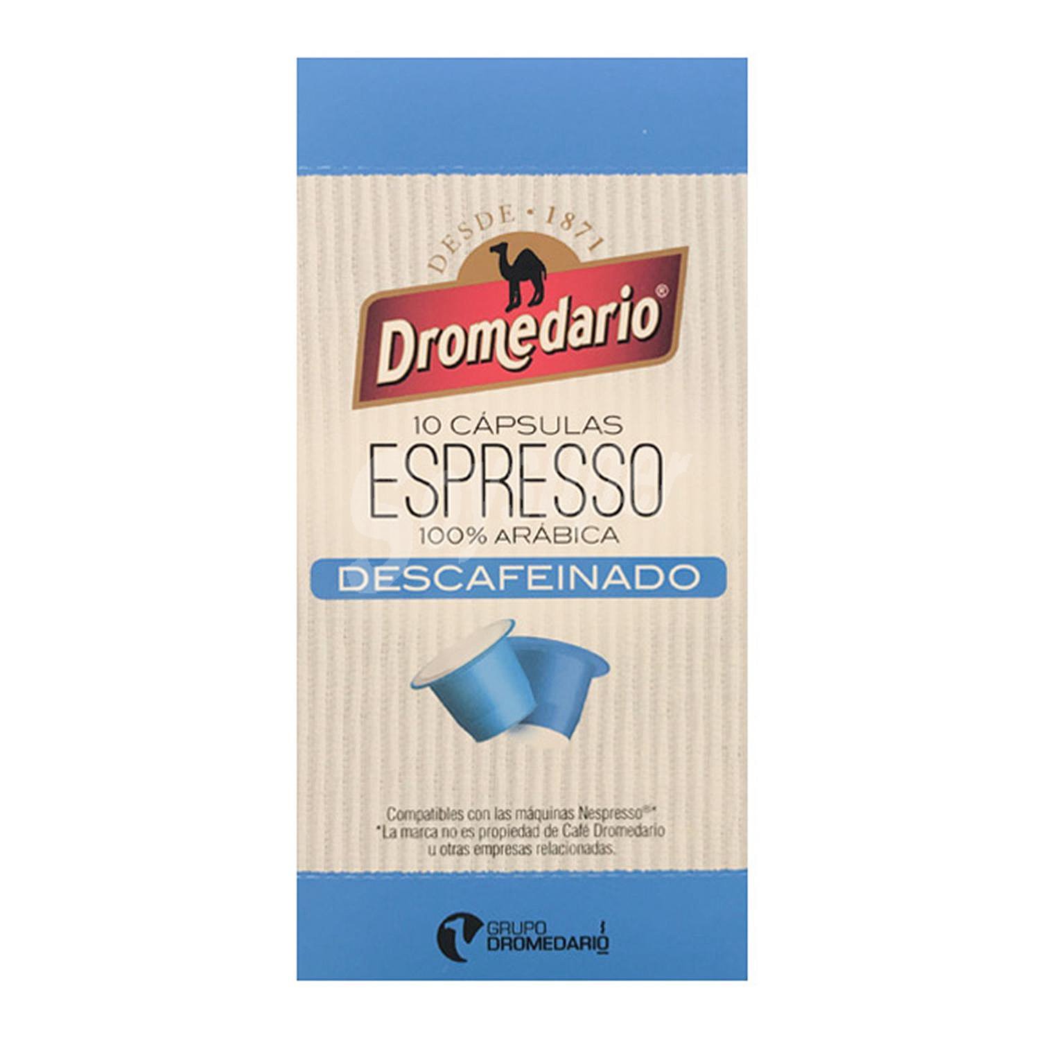 Café espresso descafeinado en cápsulas Dromedario compatible con Nespresso