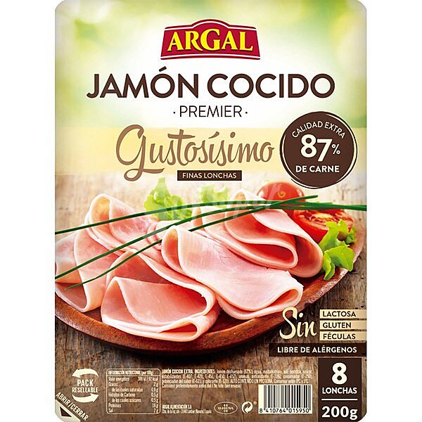 Gustosísimo jamón cocido extra en lonchas finas sin gluten sin lactosa