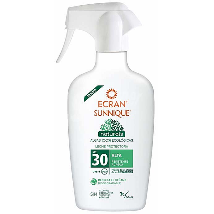 Ecran Leche solar en spray con acción protectora y FPS 30 (alta) ecran Sunnique naturals