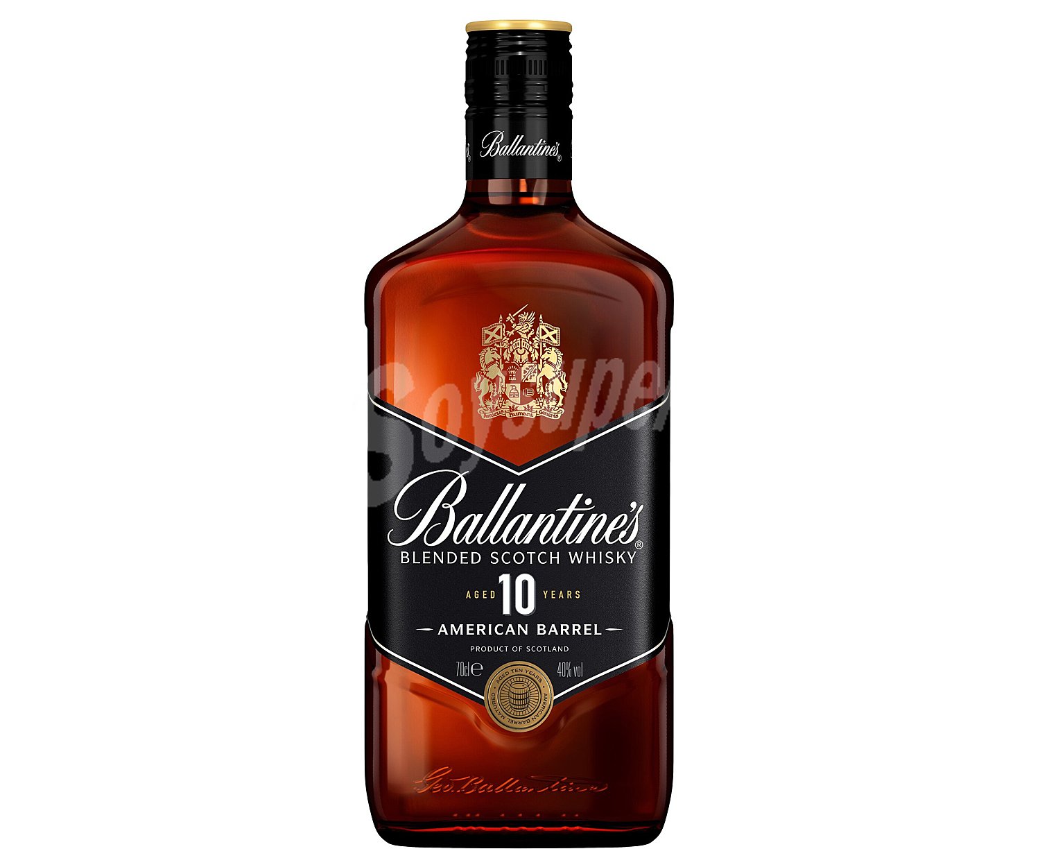 Ballantines Whisky blended, destilado, envejecido (10 años) y embotellado en Escocia ballantines