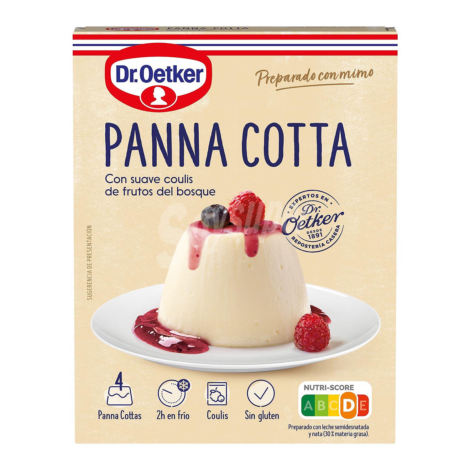 Preparado para flan de leche con salsa frambuesa Dr. Oetker sin gluten